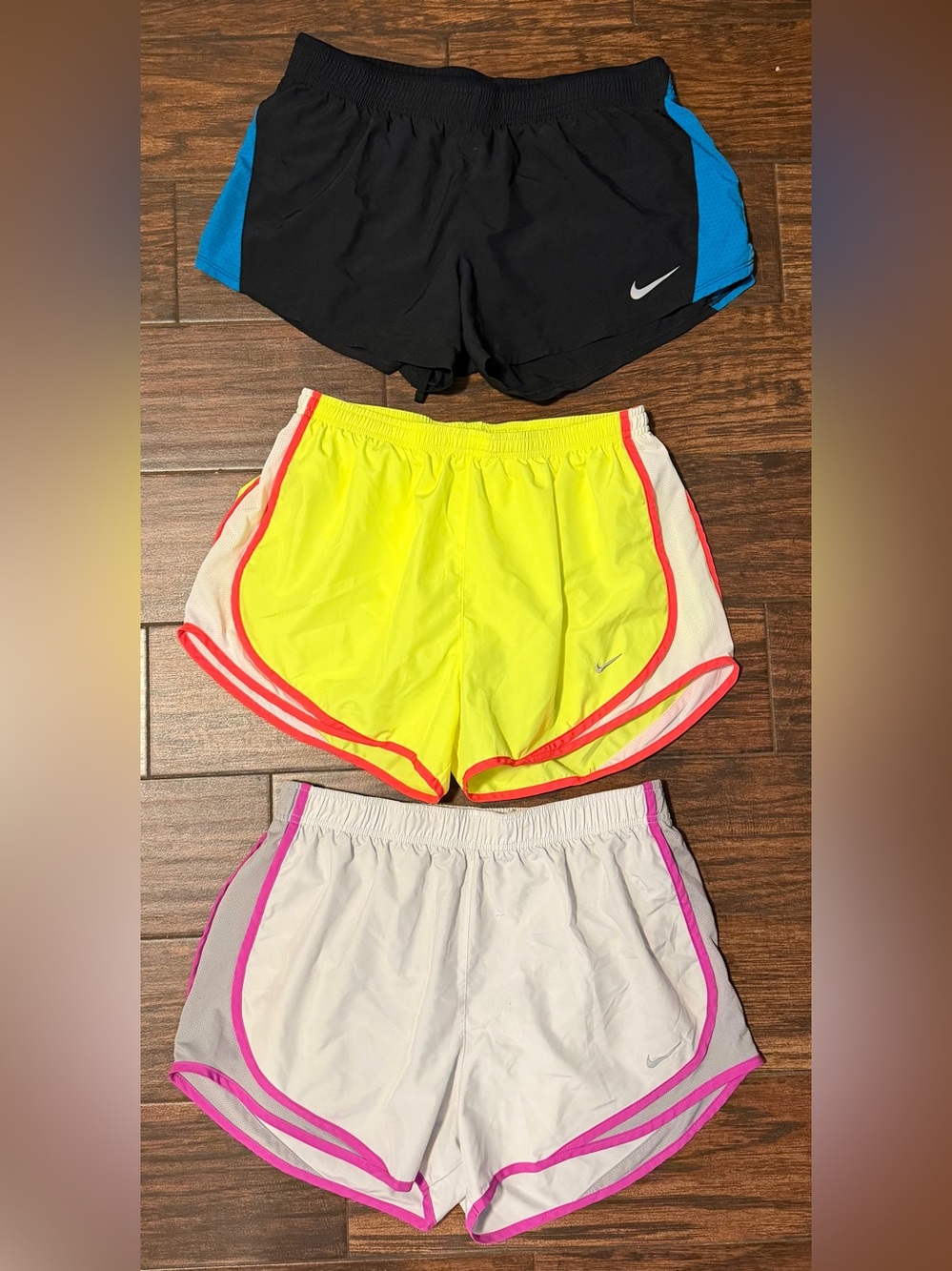 3 pair of Nike Women's Dri-FIT Shorts — White with Pink Trim